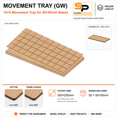 50×50mm Movement Tray (GW) – 10×5 – 50 bases / 2mm MDF