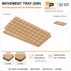 50×50mm Movement Tray (GW) – 10×5 – 50 bases / 3mm MDF