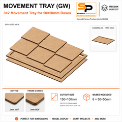 50×50mm Movement Tray (GW) – 3×2 – 6 bases / 3mm MDF