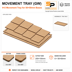 50×50mm Movement Tray (GW) – 4×2 – 8 bases / 3mm MDF