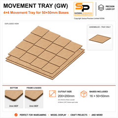 50×50mm Movement Tray (GW) – 4×4 – 16 bases / 2mm MDF