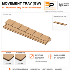 50×50mm Movement Tray (GW) – 6×1 – 6 bases / 2mm MDF