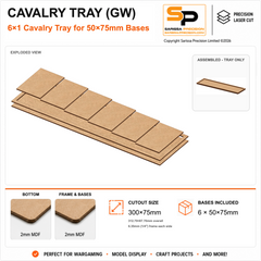 50×75mm Cavalry Tray (GW) – 6×1 – 6 bases / 2mm MDF