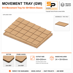 50×50mm Movement Tray (GW) – 6×4 – 24 bases / 2mm MDF
