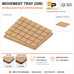 50×50mm Movement Tray (GW) – 6×5 – 30 bases / 3mm MDF