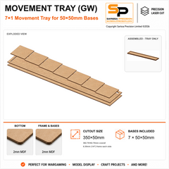 50×50mm Movement Tray (GW) – 7×1 – 7 bases / 2mm MDF