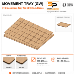 50×50mm Movement Tray (GW) – 7×5 – 35 bases / 2mm MDF