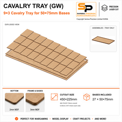 50×75mm Cavalry Tray (GW) – 9×3 – 27 bases / 3mm MDF