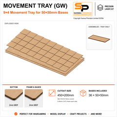 50×50mm Movement Tray (GW) – 9×4 – 36 bases / 2mm MDF