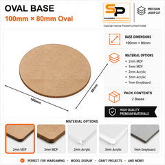 Oval Bases – 100×80mm (×2) / 2mm MDF