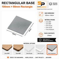 Rectangular Bases – 90mm Deep – 100×90mm (×2) / 1mm Greyboard / Rounded Corners