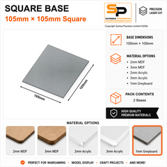 Square Bases – 105×105mm (×2) / 1mm Greyboard / Rounded Corners