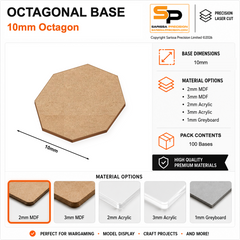 Octagonal Bases – 10mm (×100) / 2mm MDF