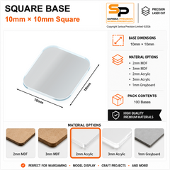 Square Bases – 10×10mm (×100) / 2mm Clear Acrylic / Rounded Corners