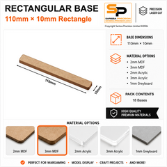 Rectangular Bases – 10mm Deep – 110×10mm (×18) / 3mm MDF / Rounded Corners