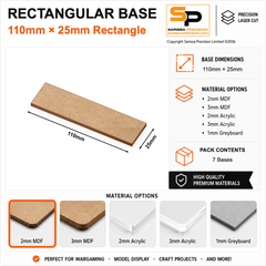 Rectangular Bases – 25mm Deep – 110×25mm (×7) / 2mm MDF / Rounded Corners