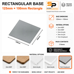 Rectangular Bases – 100mm Deep – 125×100mm (×2) / 1mm Greyboard / Rounded Corners
