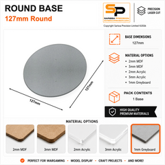 Round Bases – 127mm (×1) / 1mm Greyboard