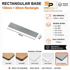Rectangular Bases – 20mm Deep – 130×20mm (×8) / 1mm Greyboard / Rounded Corners