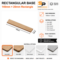 Rectangular Bases – 20mm Deep – 140×20mm (×7) / 2mm MDF / Rounded Corners