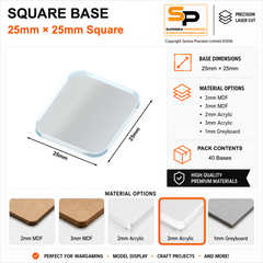 Square Bases – 25×25mm (×40) / 3mm Clear Acrylic / Rounded Corners