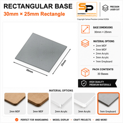 Rectangular Bases – 25mm Deep – 30×25mm (×30) / 1mm Greyboard / Rounded Corners