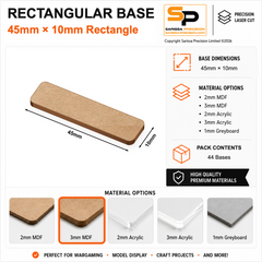 Rectangular Bases – 10mm Deep – 45×10mm (×44) / 3mm MDF / Rounded Corners