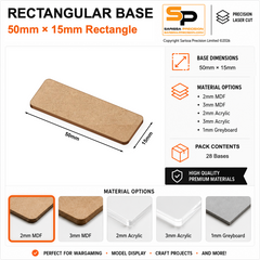 Rectangular Bases – 15mm Deep – 50×15mm (×28) / 2mm MDF / Rounded Corners