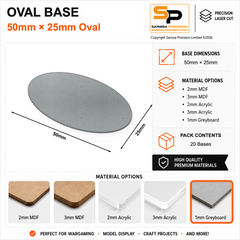 Oval Bases – 50×25mm (×20) / 1mm Greyboard