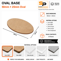 Oval Bases – 50×25mm (×20) / 2mm MDF