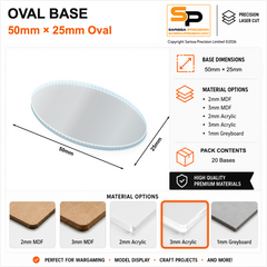 Oval Bases – 50×25mm (×20) / 3mm Clear Acrylic