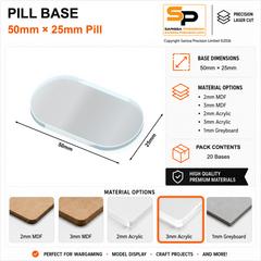 Pill & Bike Bases – 50×25mm (×20) / 3mm Clear Acrylic