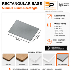 Rectangular Bases – 30mm Deep – 50×30mm (×16) / 1mm Greyboard / Rounded Corners