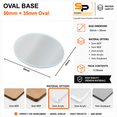 Oval Bases – 50×35mm (×12) / 2mm Clear Acrylic