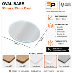 Oval Bases – 50×35mm (×12) / 3mm Clear Acrylic