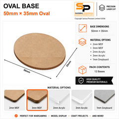 Oval Bases – 50×35mm (×12) / 3mm MDF