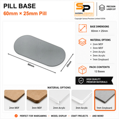 Pill & Bike Bases – 60×25mm (×12) / 1mm Greyboard