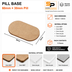 Pill & Bike Bases – 60×30mm (×12) / 2mm MDF