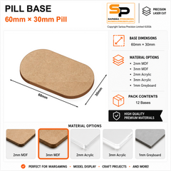 Pill & Bike Bases – 60×30mm (×12) / 3mm MDF