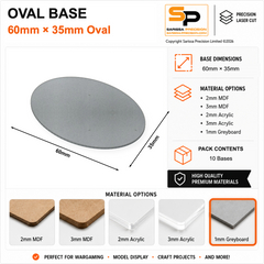 Oval Bases – 60×35mm (×10) / 1mm Greyboard