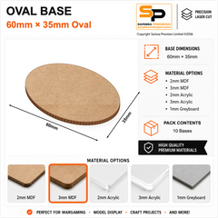 Oval Bases – 60×35mm (×10) / 3mm MDF