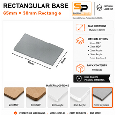 Rectangular Bases – 30mm Deep – 65×30mm (×10) / 1mm Greyboard / Rounded Corners