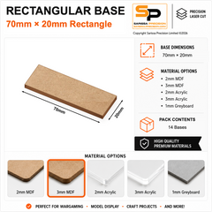 Rectangular Bases – 20mm Deep – 70×20mm (×14) / 3mm MDF / Rounded Corners
