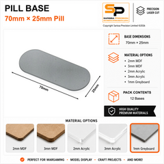 Pill & Bike Bases – 70×25mm (×12) / 1mm Greyboard