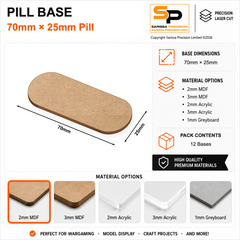 Pill & Bike Bases – 70×25mm (×12) / 2mm MDF