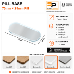 Pill & Bike Bases – 70×25mm (×12) / 3mm Clear Acrylic