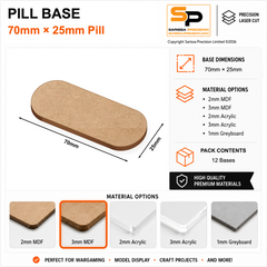 Pill & Bike Bases – 70×25mm (×12) / 3mm MDF