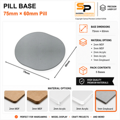 Pill & Bike Bases – 75×60mm (×5) / 1mm Greyboard