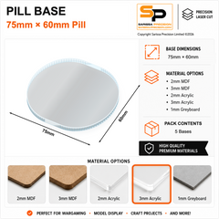 Pill & Bike Bases – 75×60mm (×5) / 3mm Clear Acrylic