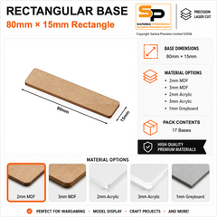Rectangular Bases – 15mm Deep – 80×15mm (×17) / 2mm MDF / Rounded Corners